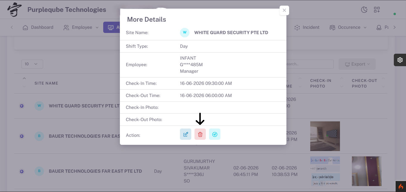 More Details modal with Delete button highlighted in the Action section
