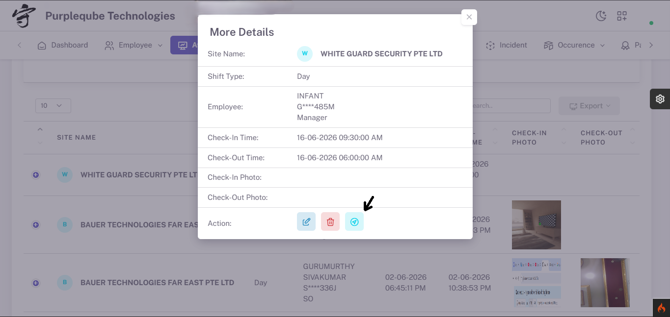 More Details modal with Location button highlighted in the Action section